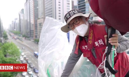 Manifestante surcoreano viviendo en el cielo
