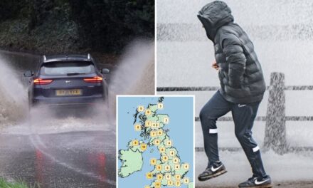 El clima del Reino Unido: cinco alertas de inundaciones a medida que la lluvia golpea a Gran Bretaña hoy antes de -8C Arctic PLUNGE