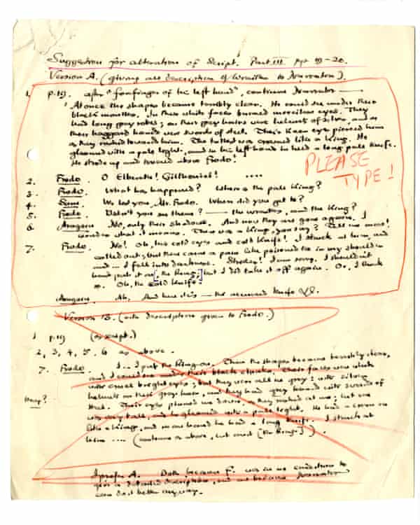 Sugerencias manuscritas de Tolkien en rojo