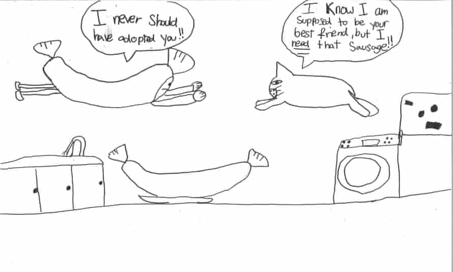 La caricatura de Bianca Hsu de un gato saltando por una salchicha ganó el premio Woodcock