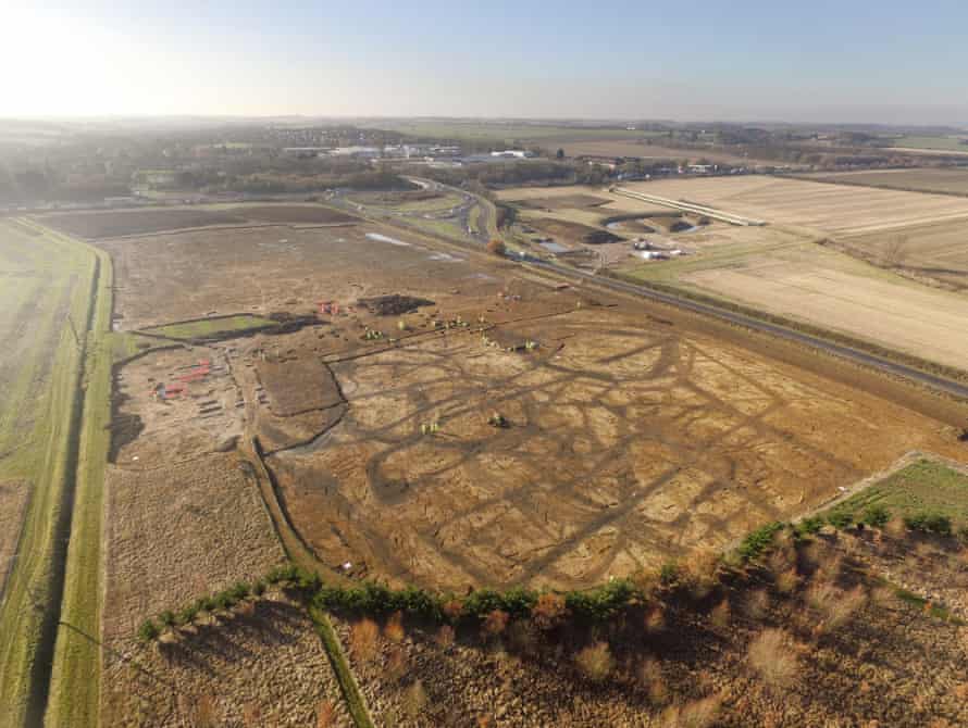 Vista aérea del sitio arqueológico excavado en Bar Hill.
