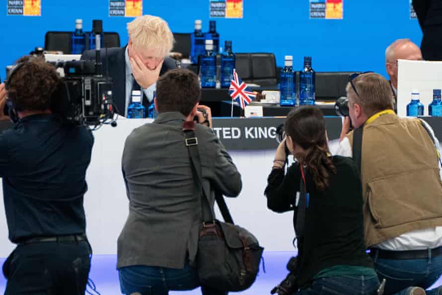 Boris Johnson en la cumbre de la OTAN en Madrid esta mañana.
