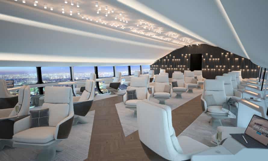 Transporte de pasajeros futurista Airlander 10 de HAV con diseños interiores de cabina conceptuales.