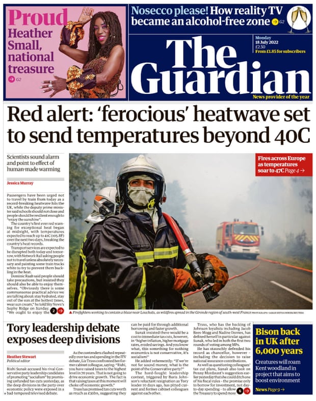 Portada de The Guardian, 18 de julio de 2022