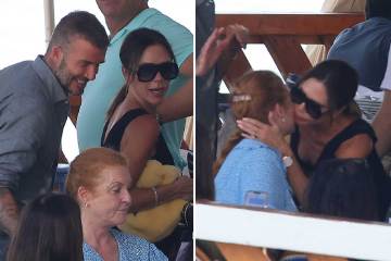 David y Victoria Beckham conocen a Sarah Ferguson durante sus vacaciones en Italia
