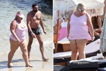 Gemma Collins muestra su cintura encogida en un día de playa con su prometido Rami