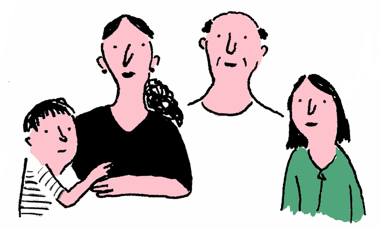 Ilustración de una pareja casada con dos hijos