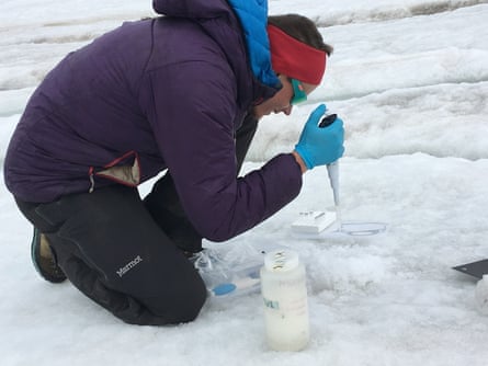 Un científico trabajando en el hielo.