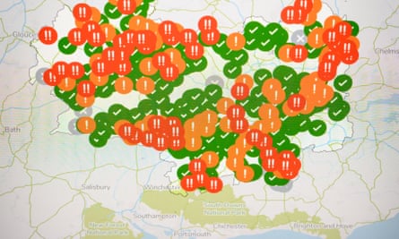Mapa de descarga de aguas residuales en tiempo real de Thames Water, 11 de enero de 2023