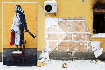 Ladrones roban mural de Banksy en Ucrania cortando obras de arte de edificio quemado