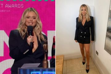 Emily Atack casi sufre un pellizco mientras presenta el premio Brit con un vestido escotado