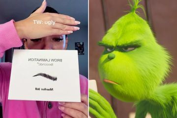 Mujer se parece al Grinch después de que su laminación de cejas saliera totalmente mal